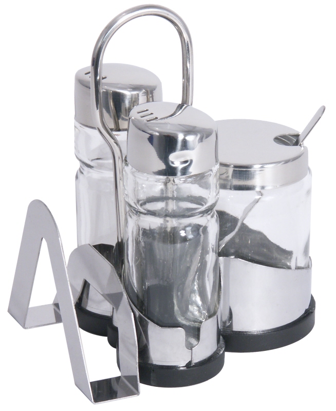 Menage Salz/Pfeffer/Senf mit Kartenhalter